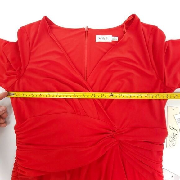 NWT Eliza J Long Sleeve Twist-Detail Wrap Midi Dress Red Plus 14 Dressy Cocktail - Picture 3 of 10